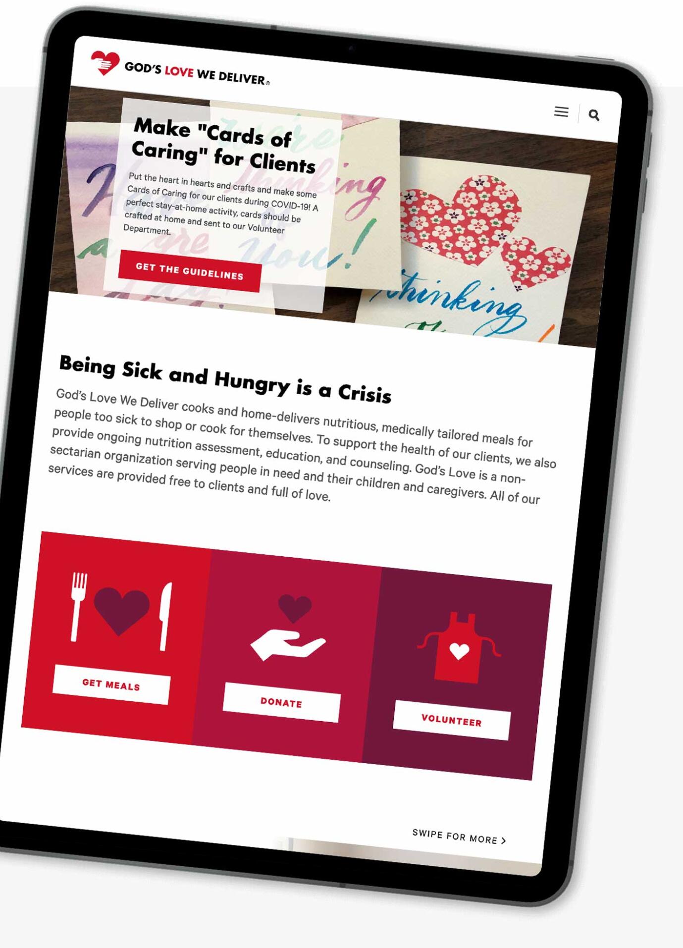 Example website screenshot on iPad