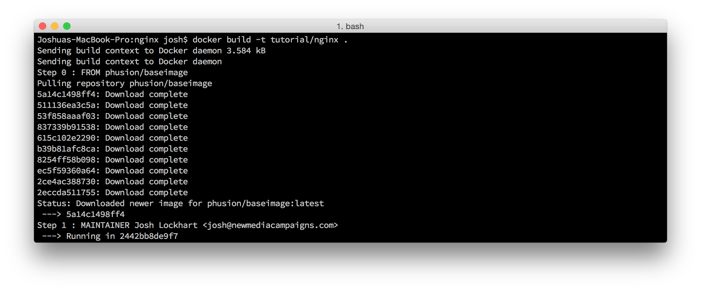 Bash command file. Foto docker Commands list.