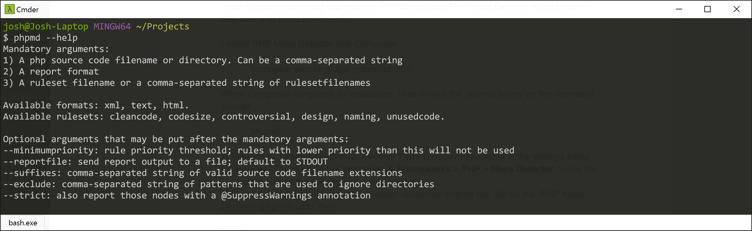 PHP Mess Detect in the command prompt