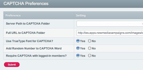 ExpressionEngine CAPTCHA Preferences ExpressionEngine CAPTCHA Preferences