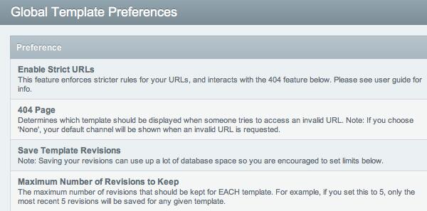 ExpressionEngine Template Preferences ExpressionEngine Template Preferences