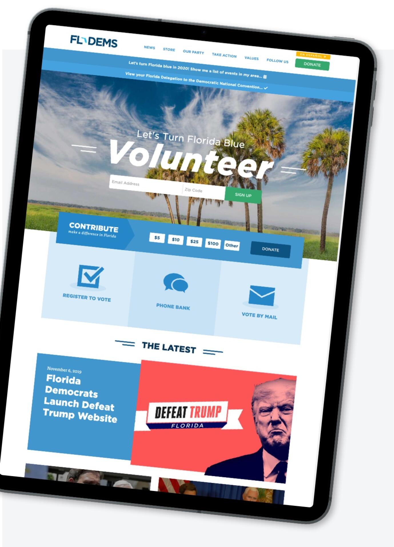 Example website screenshot on iPad