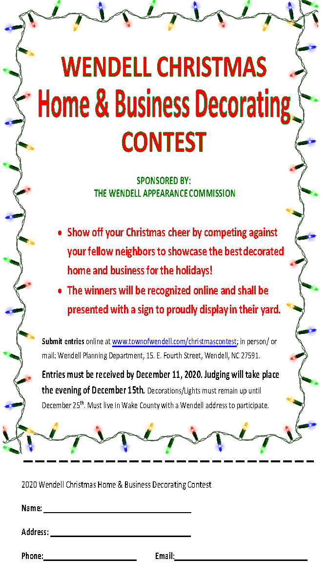 Christmas Decorating Contest  Town of Wendell