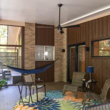 Duke Forest - brown screened porch & deck with patio