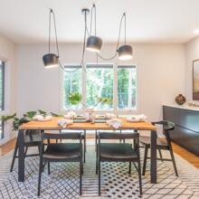 Duke Forest - brightly lit, black & white dining room
