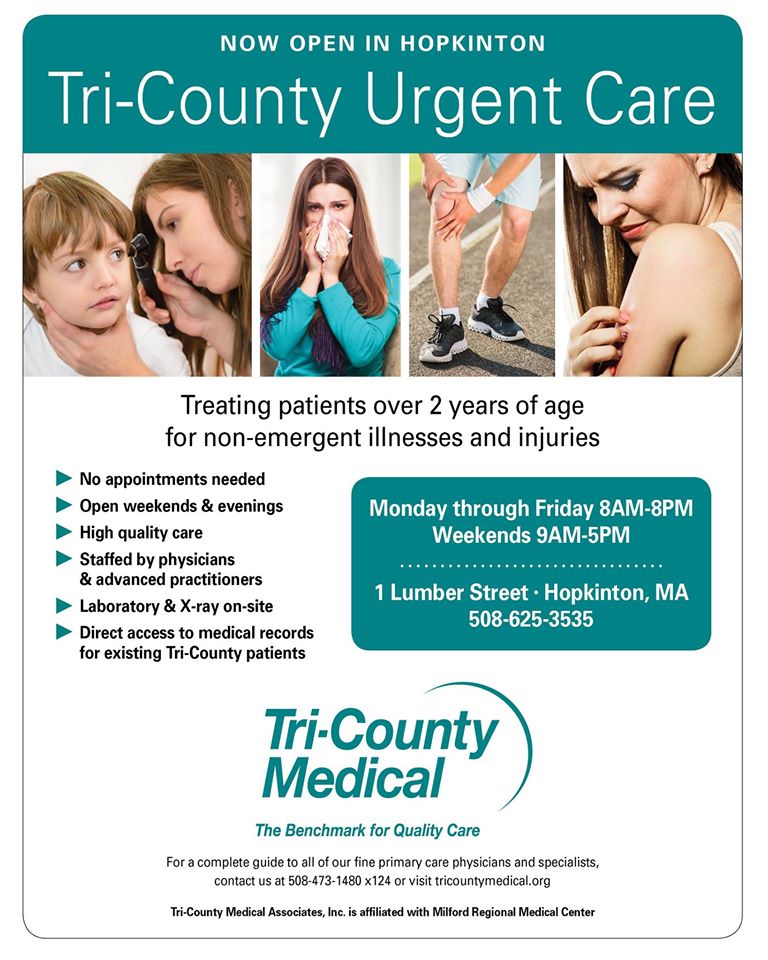 TriCounty Urgent Care is Open in Hopkinton Milford Regional Physician Group