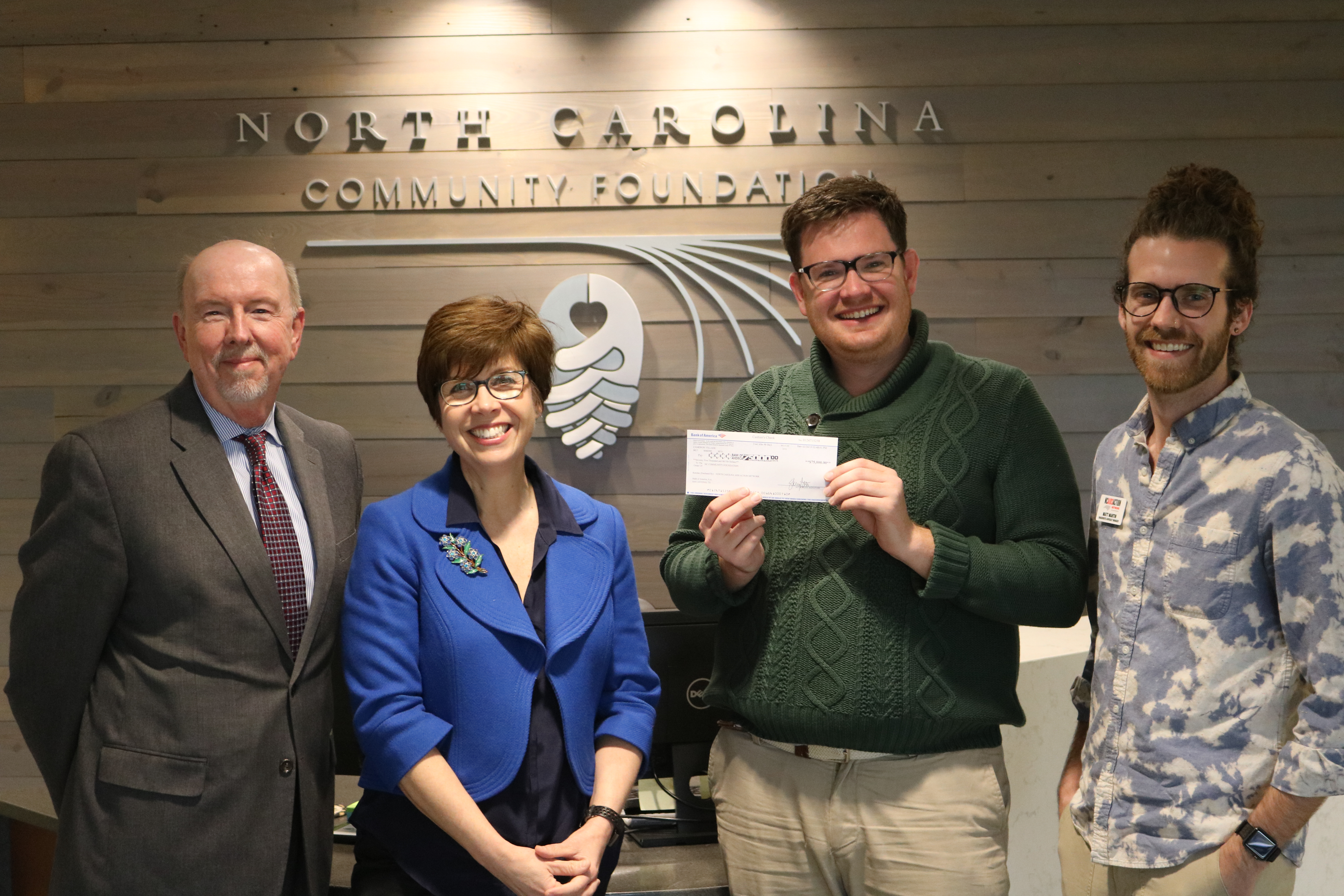 Pictured founding the NC AIDS Action Network Endowment are (left to right): John Hartley, NCCF chief investment officer and director of finance; Jennifer Tolle Whiteside, NCCF CEO and president; Lee Storrow, NCAAN executive director; and Matt Martin, NCAAN grassroots advocacy manager.