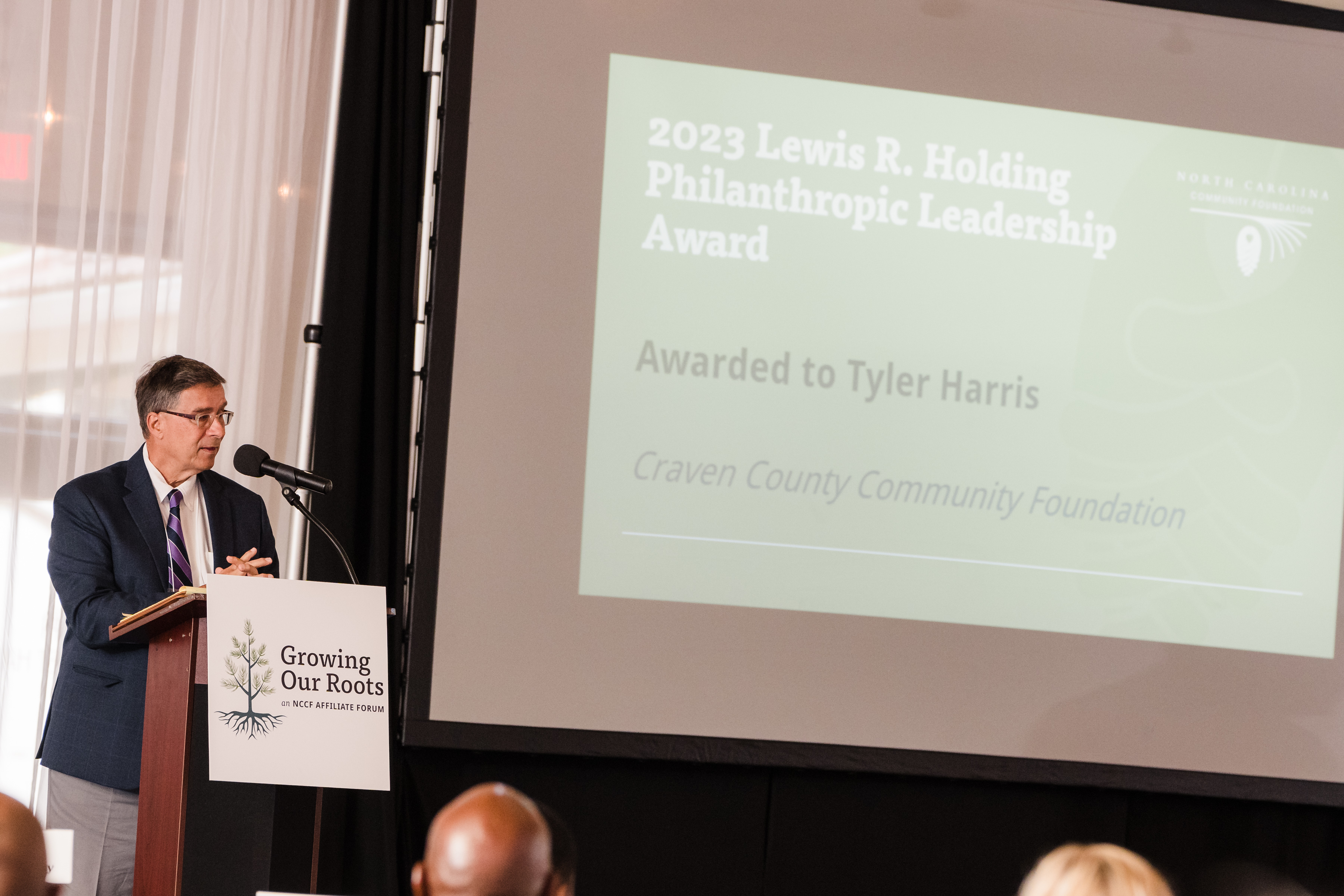 Tyler Harris, a member of the advisory board of the Craven County Community Foundation, is the 2023 recipient of the Lewis R. Holding Philanthropic Leadership Award.
