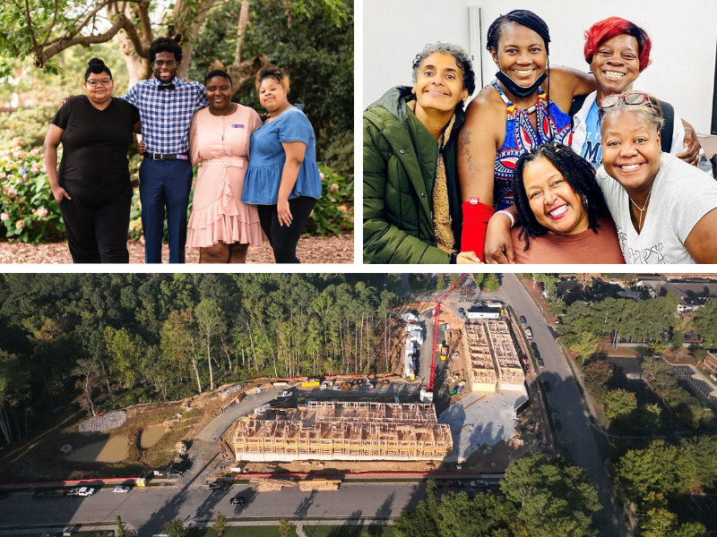 Clockwise from top left: Former foster youth and Hope Center Youth Advisory Board members, Friends at The Women's Center, CASA King's Ridge affordable housing community