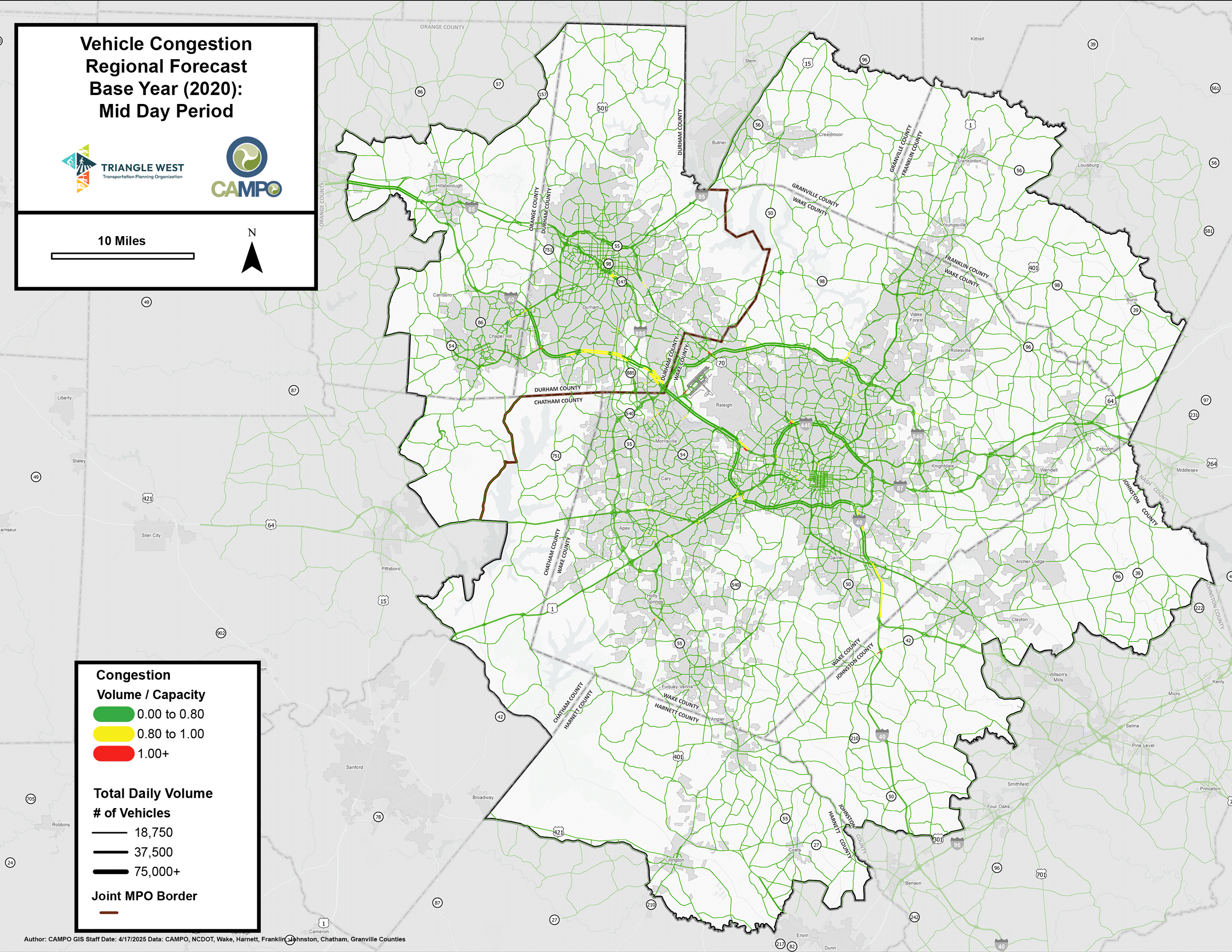 2020 Base Year Roadways Congestion 