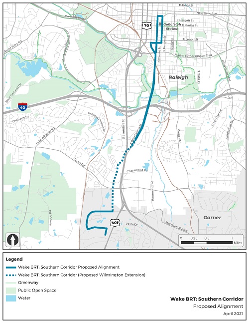 map image of southern brt alignment