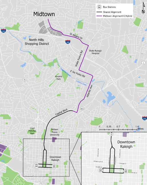 Wake BRT: Northern Corridor - Midtown LPA Map