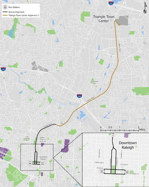 Map of Recommended Locally Preferred Alternative for the Northern BRT Corridor - Triangle Town Center