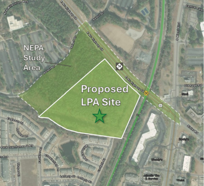 Map image of LPA site at corner of US54 and S Miami