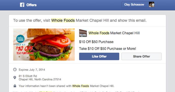 Wholefoods Facebook Offer