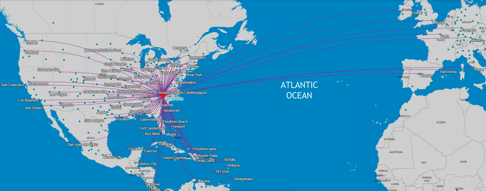 (CLT) is the 7th busiest airport in the world, averaging 1,400 daily arrivals and departures. CLT serves 181 nonstop destinations and 37 international destinations.