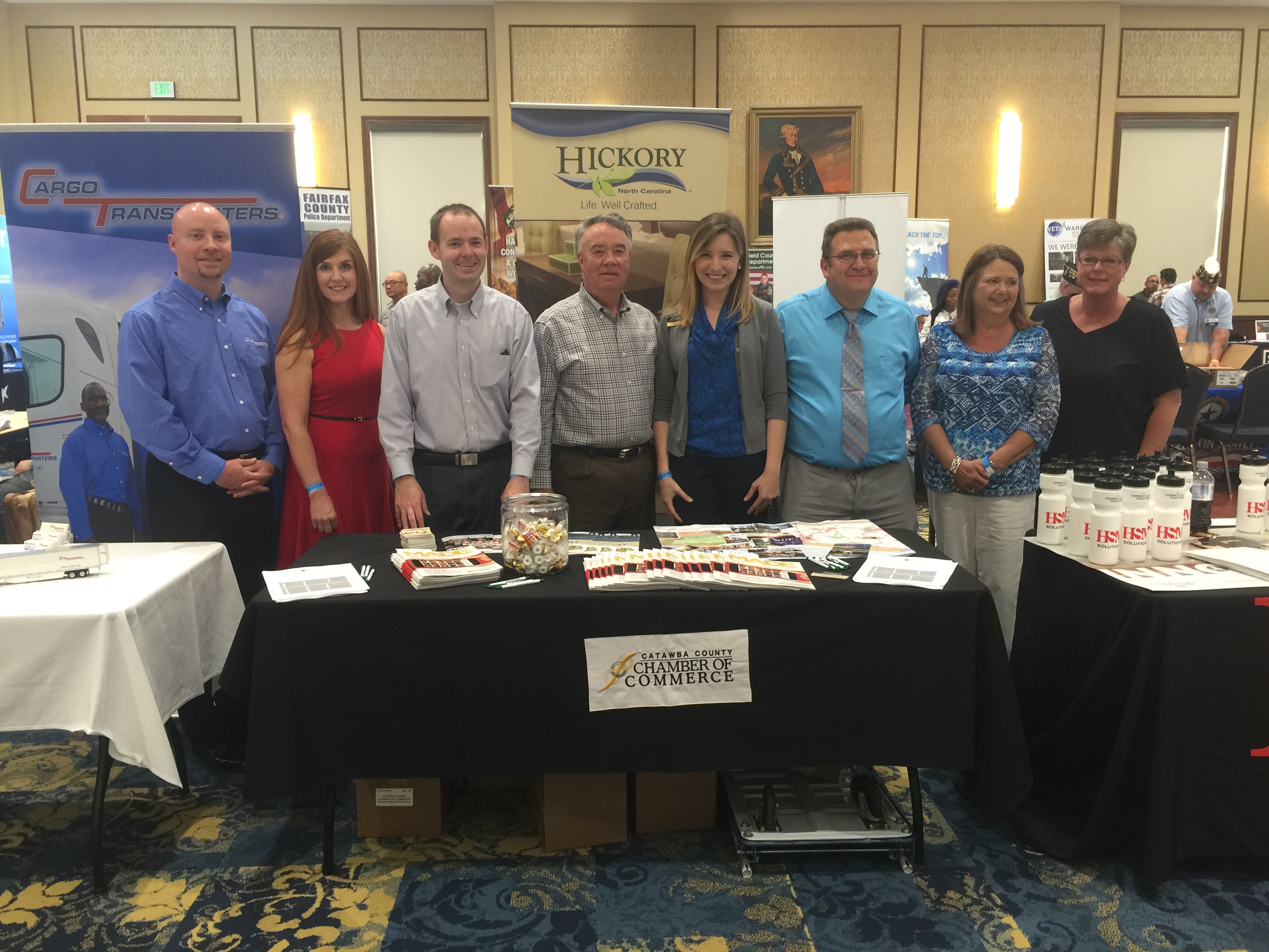 Catawba County attendees at the Hiring for Heroes Job Fair at Fort Bragg. Shown (from left) are Shawn Brown, Shelly Mundy, Nathan Huret, Danny Hearn, Lindsay Keisler, Russ Vickers, Paula Howe, Mary Kay Rayfield.