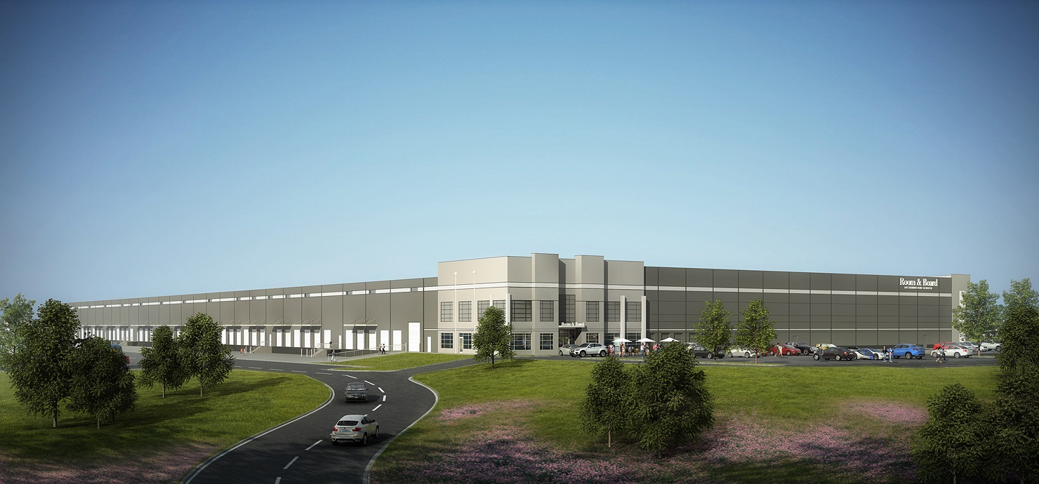 Rendering of Room & Board's proposed 250,000 s.f. warehouse and distribution center to be developed by The Keith Corporation.