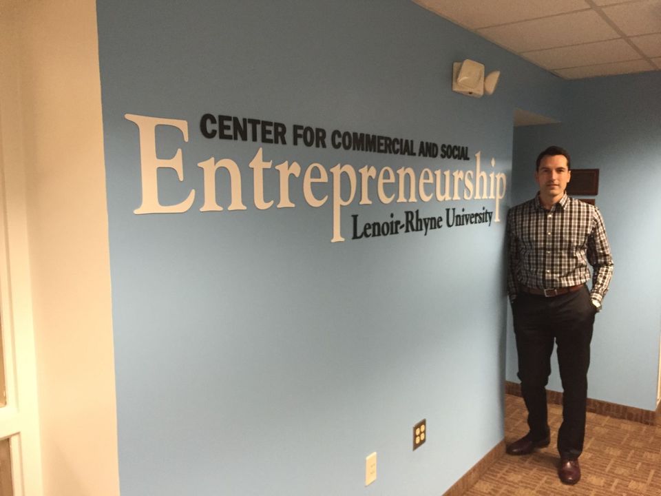 Director Ralph Griffith stands in Lenoir-Rhyne University's Center for Commercial and Social Entrepreneurship.  The center helps incubate both non- and for-profit businesses in Hickory.  (Image - Joshua Farmer)
